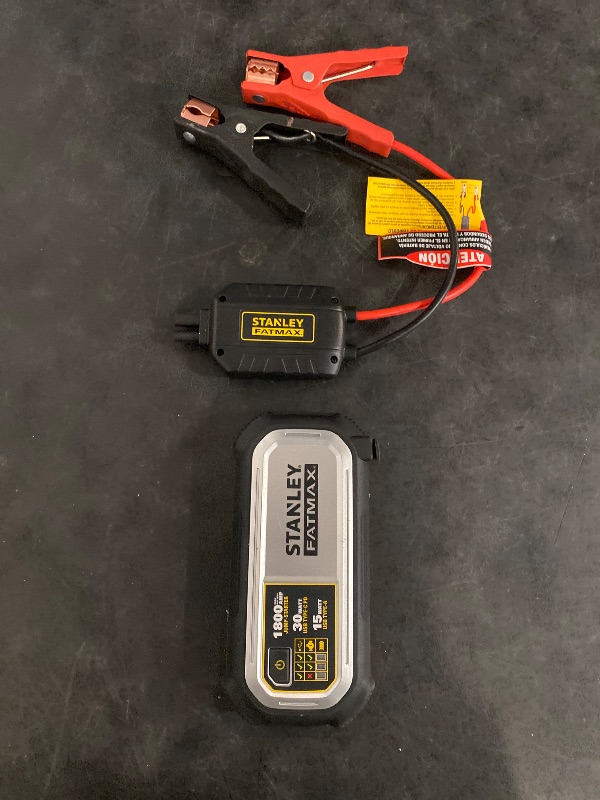 Photo 1 of Stanley FatMax 1800A Lithium Jump Starter with 30W USB-C-PD In/Out and 15W USB-A Out, Includes Clamps