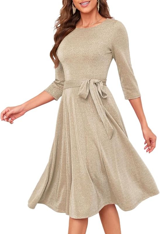 Photo 1 of (L) DRESSTELLS L Glitter Cocktail Dresses for Women, 3/4 Sleeve Sparkly Formal Party Vintage Tea Dress