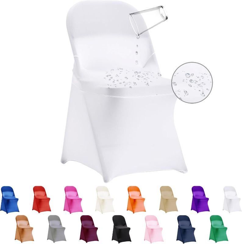 Photo 1 of 12 PCS Waterproof Stretch Spandex Folding Chair Covers, Dining Room Chair Slipcovers Protector for Wedding, Banquet, Party, Holidays, Celebration and Decoration (White)
