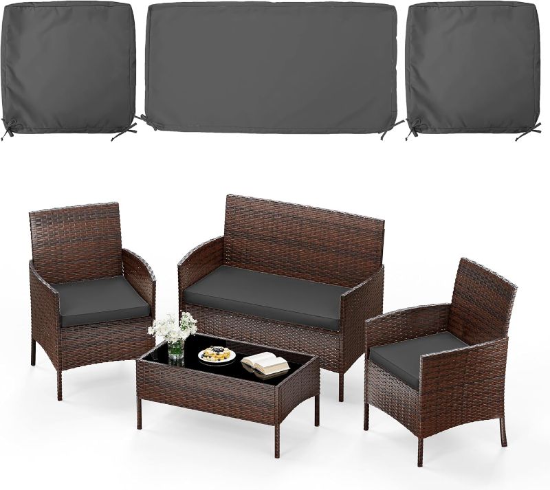 Photo 1 of 3 Pack of Outdoor Seat Cushion Replacement Set Suitable for 4 Pieces of Wicker Rattan Furniture Terrace Guest Set Sofa Chair (36x18x2, 18x18x2), 