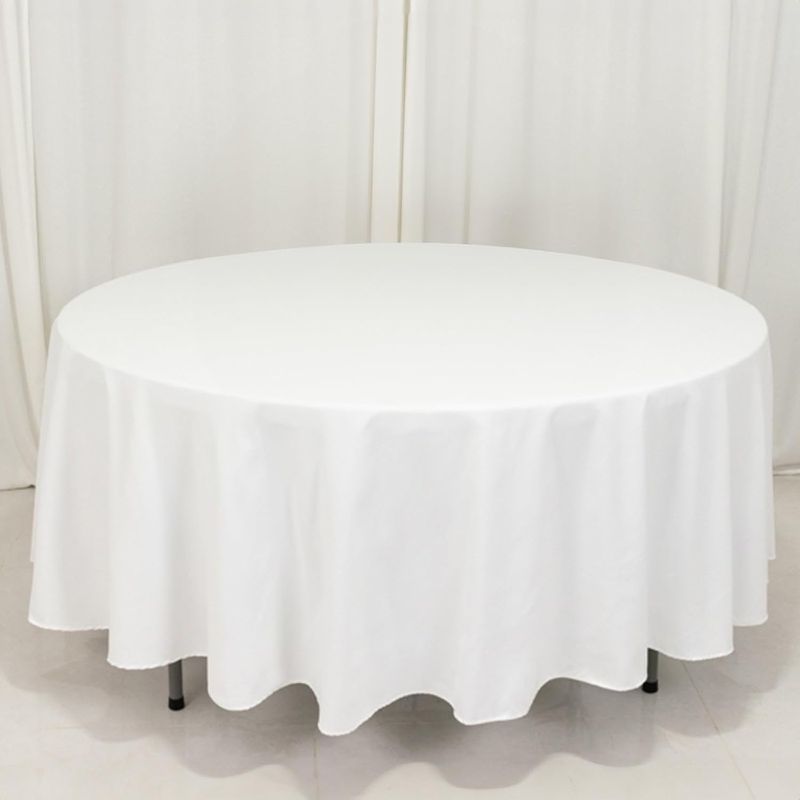 Photo 1 of Cotton Blend Round Tablecloth 108" White - Wrinkle-Resistant Finish Table Cover for Weddings and Events
