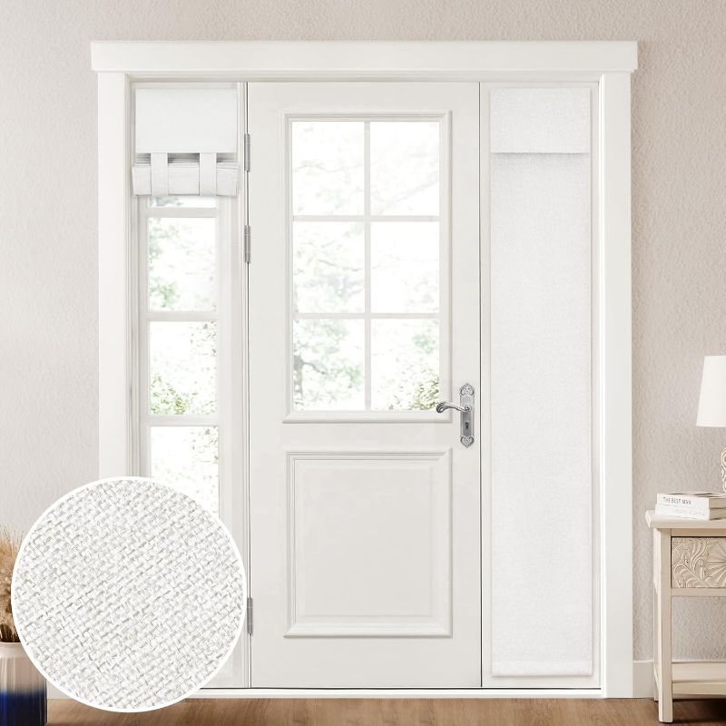 Photo 1 of 100% Linen Blackout Sidelight Curtains for Front Door, Side Door Window Curtains, Small Window,Thermal Insulated Covering, 1 Panel, W12 X L68 Inch, White