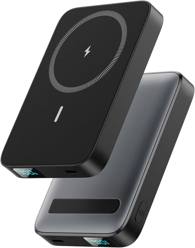 Photo 1 of Magnetic Portable Charger 10800mAh Wireless Power Bank with Foldable Stand,LED Display 25W USB-C in/Output Fast Charging External Battery Pack for Magsafe,iPhone 16/15/14/13/12 Pro/Pro Max/Plus