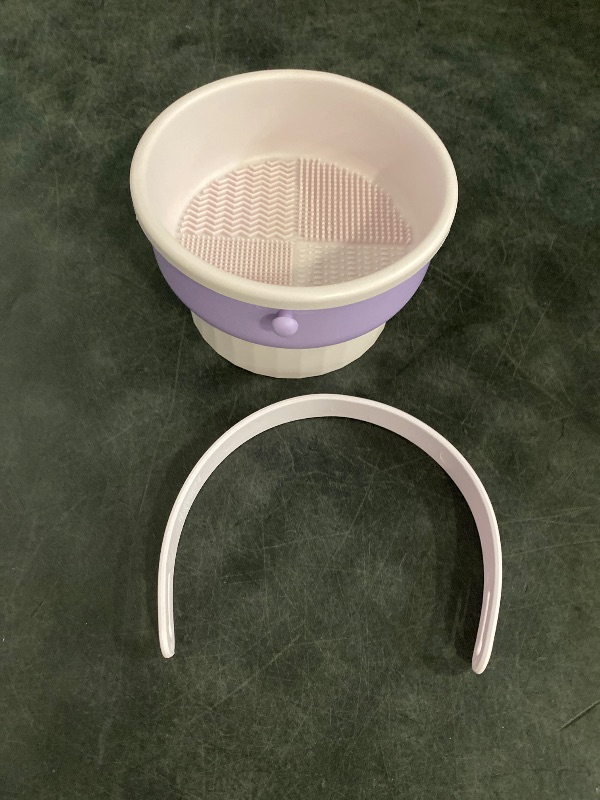 Photo 1 of 3 in 1 Brush Cleaning Mat with Brush Drying Holder, Silicone Makeup Brush Cleaner Mat Make Up Brush Cleaning Bowl Cosmetic Brush Washing Tool for Makeup Brush, Sponge, Powder Puff (Purple)