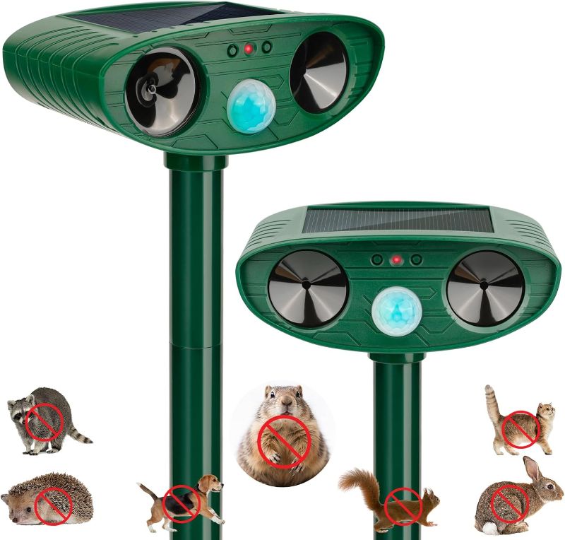 Photo 1 of Solar Animal Repellent Ultrasonic, 2 Pack Cat Repellent Outdoor Deer Repellent Devices with Motion Sensor Animal Repeller to Repel Cat Deer Squirrel Rabbit Dog Skunk for Yard Lawn Garden