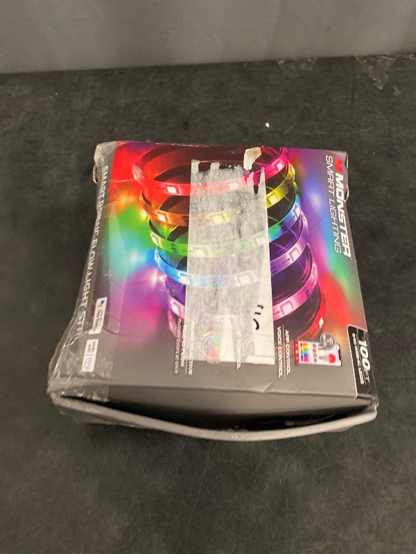 Photo 1 of Monster Smart RGB+IC LED Light Strip, 100’ Foot Indoor Sound Reactive Multi Color Chasing LED Light Strip, Works with App, Alexa, & Google Home, Razer Chroma Smart Gaming Lights, 540 RGB+IC LED Lights