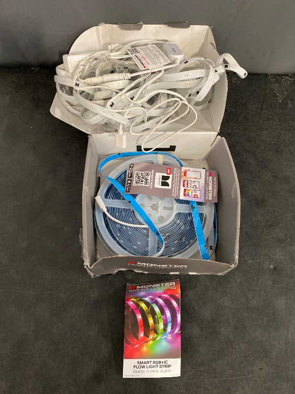 Photo 1 of Monster Smart RGB+IC LED Light Strip, 100’ Foot Indoor Sound Reactive Multi Color Chasing LED Light Strip, Works with App, Alexa, & Google Home, Razer Chroma Smart Gaming Lights, 540 RGB+IC LED Lights