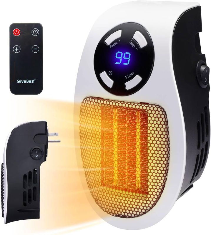 Photo 1 of GiveBest Programmable Space Heater with LED Display, Remote Wall Outlet Electric Heater with Thermostat and Timer for Home Office Bathroom Indoor Use, Small Plug in 450 Watt Heater, ETL Listed