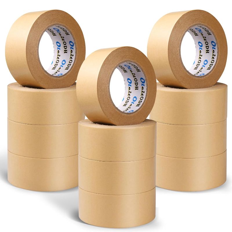 Photo 1 of 12 Pack Brown Paper Packing Tape, Kraft Paper Tape Bulk 2" x 55 Yardx 7 mil Gummed Tape for Marking, Sealing Box, Masking, Shipping, Strong Adhesive Easy-to-Tear Waterproof Tape