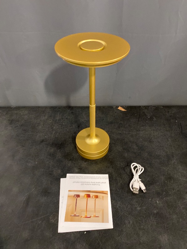Photo 1 of Rechargeable Cordless Table Lamp, 5000mAh Battery Portable LED Table Light, 3 Color Modes Stepless Dimming with Memory Function, for Restaurant, Patio, Dinner, Camping.(Gold)