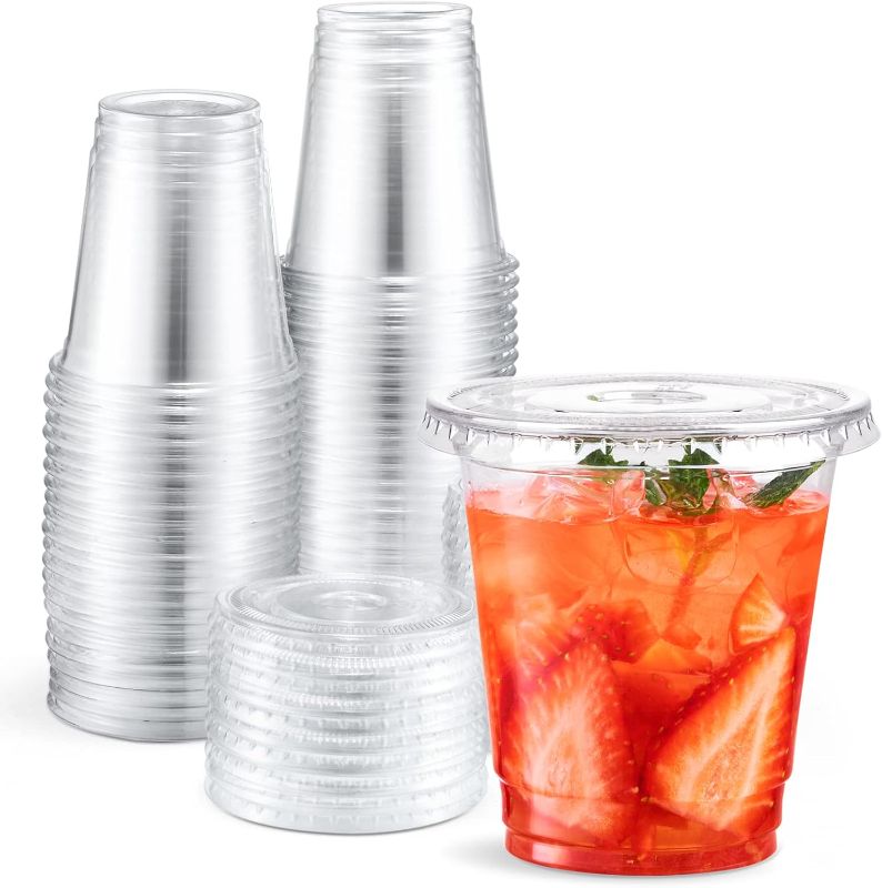 Photo 1 of Eupako 8 oz Plastic Cups with Lids 100 Sets, Disposable Clear Cups with Lids, Cold Drink Containers for Beverage, Parfait, Smoothie