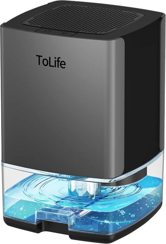 Photo 1 of ToLife Dehumidifiers for Home 30 OZ Water Tank with Auto-Off 500 sq.ft Portable Small Dehumidifier for Bathroom Bedroom RV Closet Room 7 Colors LED Light, Gray