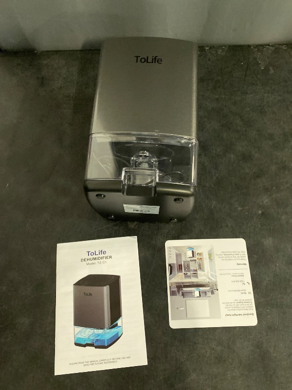 Photo 1 of ToLife Dehumidifiers for Home 30 OZ Water Tank with Auto-Off 500 sq.ft Portable Small Dehumidifier for Bathroom Bedroom RV Closet Room 7 Colors LED Light, Gray