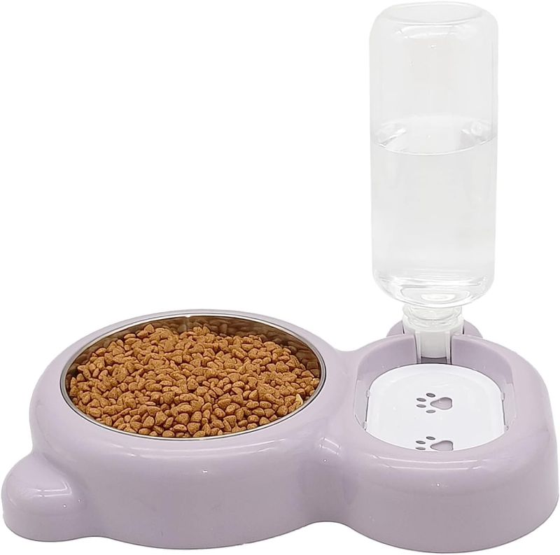 Photo 1 of Tfwadmx Double Rabbit Bowls Cat Automatic Feeder with Gravity Water Bottle No Spill Detachable Dog Stainless Steel Bowl Set for Bunny Puppy Kitty Kitten Ferret Squirrel