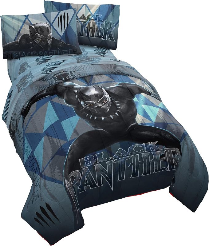 Photo 1 of Jay Franco Marvel Black Panther Blue Tribe Super Soft Kids 4 Piece Twin Size Bed Set - Fade Resistant Polyester Microfiber Fill (Official Marvel Product)