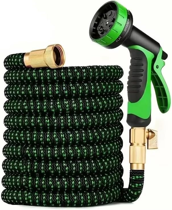 Photo 1 of Expandable Water Hose Spray Nozzle Lightweight Flexible Garden Hose - Black with Green (75 ft)