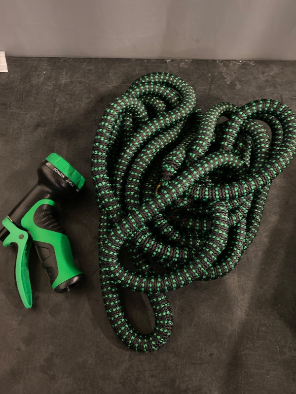 Photo 1 of Expandable Water Hose Spray Nozzle Lightweight Flexible Garden Hose - Black with Green (75 ft)