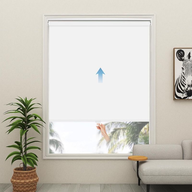 Photo 1 of Cordless Roller Shades Blackout Blinds for Windows Room Darkening Rolled Up Shades with Spring System, UV Protection Window Shades Door Blinds for Home and Office (40" W x 72" H, White)
