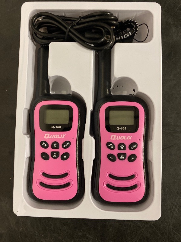 Photo 1 of Walkie Talkies for Kids, Toys for Age 5-13 Girls LED Flashlight, VOX, Rechargeable, Easy to Use Kids Walkie Talkies, Christmas Birthday Gifts Indoor and Outdoor Toys (2 Pink)
