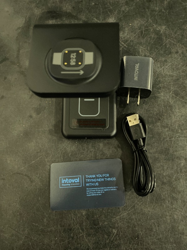 Photo 1 of Intoval Wireless Charger for Fitbit Sense 2/Sense/Versa 4/Versa 3, 3 in 1 Wireless Charging Station for iPhones, Androids, Airpods (V3F, Black)