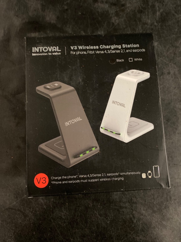 Photo 1 of Intoval Wireless Charger for Fitbit Sense 2/Sense/Versa 4/Versa 3, 3 in 1 Wireless Charging Station for iPhones, Androids, Airpods (V3F, Black)