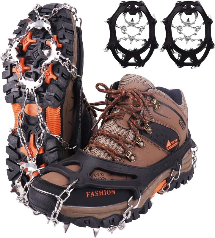 Photo 1 of M WIN.MAX Crampons for Shoes, Traction Cleats Ice Snow Grips with 19 Stainless Steel Spikes, Shoe Talons Anti - Slip Boots Spikes for Walking, Jogging, Climbing and Hiking