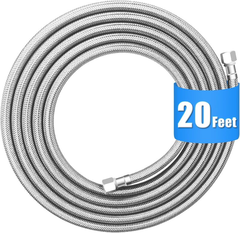 Photo 1 of Refrigerator water line - 20 FT Premium Stainless Steel Braided Ice Maker Water Hose,Food grade PEX Inner Tube Fridge Water Line with 1/4" Fittings for Refrigerator Ice Maker