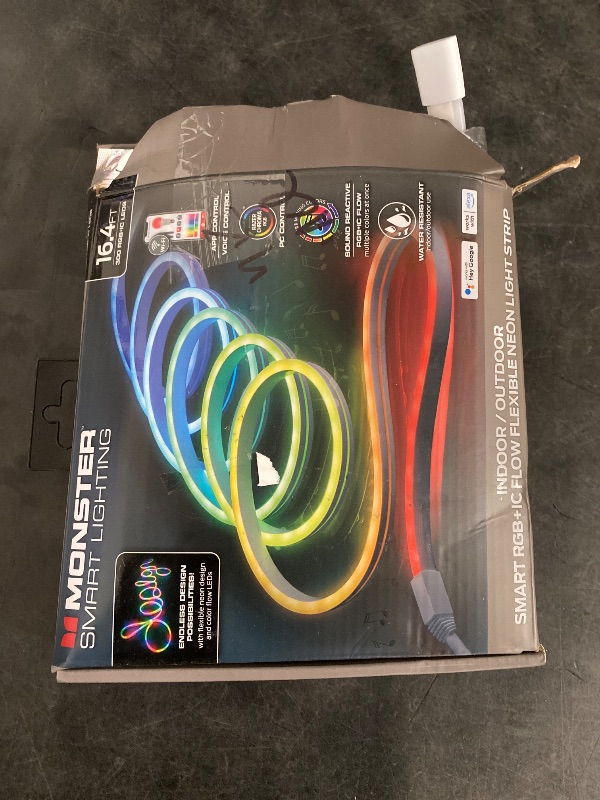 Photo 1 of Monster Smart Neon LED Light Strip, 16.4 Ft RGB+IC Wi-Fi LED Rope Light, Water Resistant for Outdoor & Indoor, Compatible with Alexa Google Home & Siri, App & Voice Control, Sound Reactive, Flexible