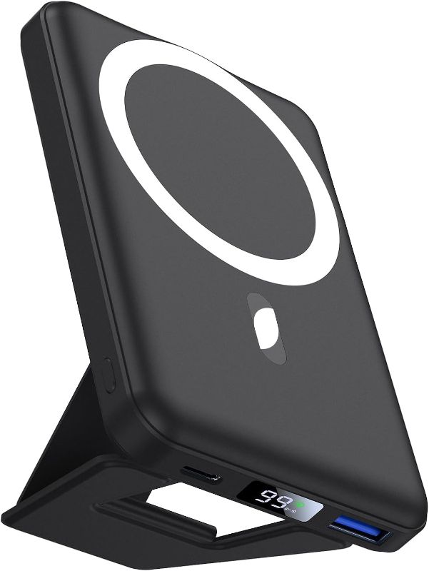 Photo 1 of AOGUERBE Magnetic Power Bank, 10000mAh Foldable Wireless Portable Charger with USB-C Cable LED Display, for Mag-Safe Battery Pack 22.5W PD Fast Charging for iPhone 16/15/14/13/12 Pro/Pro Max/Plus/Mini