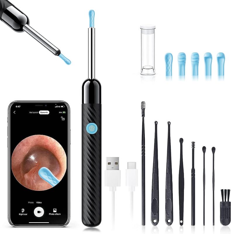 Photo 1 of Ear Wax Removal - Earwax Remover Tool with 8 Pcs Ear Set - Ear Canal Cleaner with 1080P Camera - FSA HSA Eligible - Ear Cleaning Kit with 6 Ear Spoon - Ear Camera for iOS & Android (Black)
