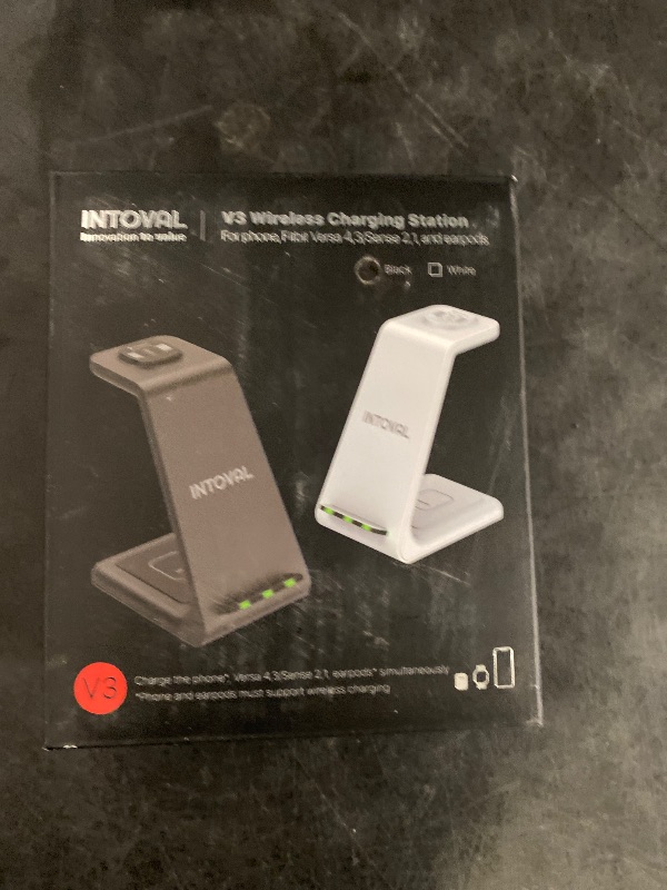 Photo 1 of Intoval Wireless Charger for Fitbit Sense 2/Sense/Versa 4/Versa 3, 3 in 1 Wireless Charging Station for iPhones, Androids, Airpods (V3F, Black)