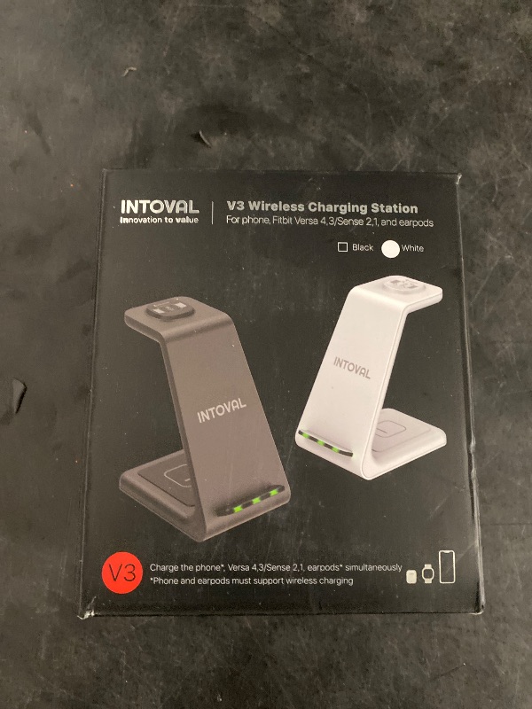Photo 1 of Intoval Wireless Charger for Fitbit Sense 2/Sense/Versa 4/Versa 3, 3 in 1 Wireless Charging Station for iPhones, Androids, Airpods (V3F, Black)