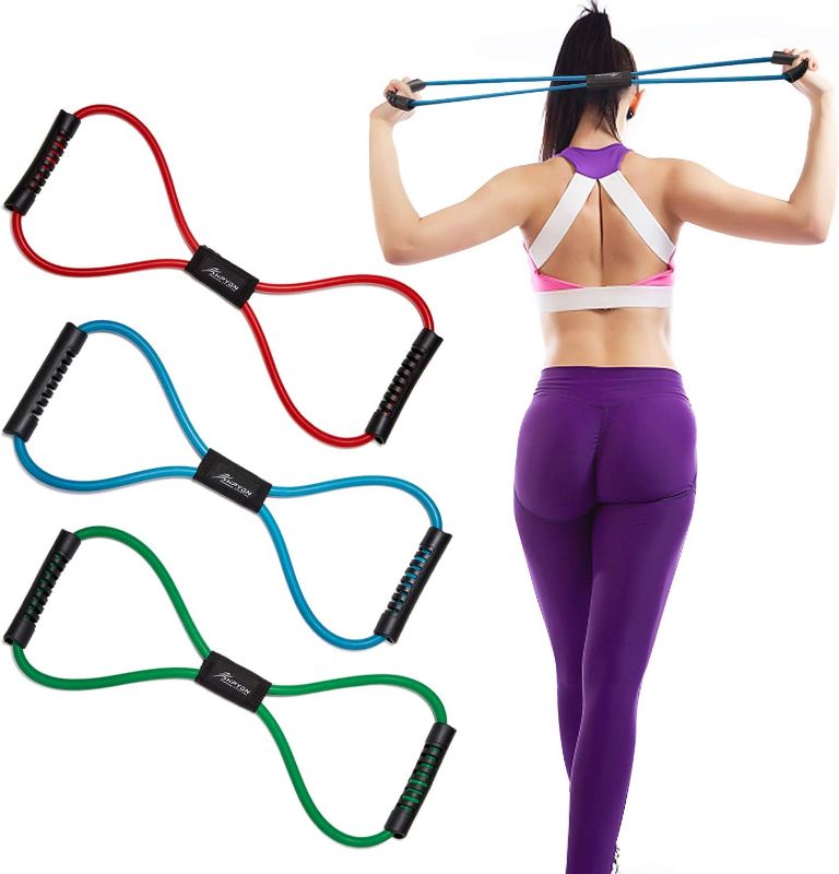 Photo 1 of Resistance Bands, Figure 8 Exercise Bands for Women Men, 8 Shaped Resistance Bands for Arms, Chest Expander, Yoga Gym Fitness Pulling Rope 8 Word Elastic for Exercise Muscle Training Tubing