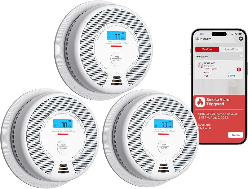 Photo 1 of X-Sense Smart Smoke Detector Carbon Monoxide Detector Combo with Replaceable Battery, Wi-Fi Smoke and Carbon Monoxide Detector with Real-Time App Notifications, SC07-WX, 3-Pack