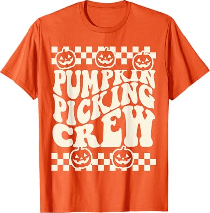 Photo 1 of (M) Pumpkin Picking Crew for Toddler to Adult Groovy Checkered T-Shirt White