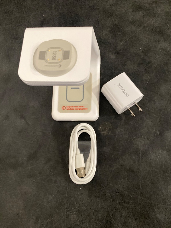 Photo 1 of Intoval Wireless Charger for Fitbit Sense 2/Sense/Versa 4/Versa 3, 3 in 1 Wireless Charging Station for iPhones, Androids, Airpods (V3F, White)