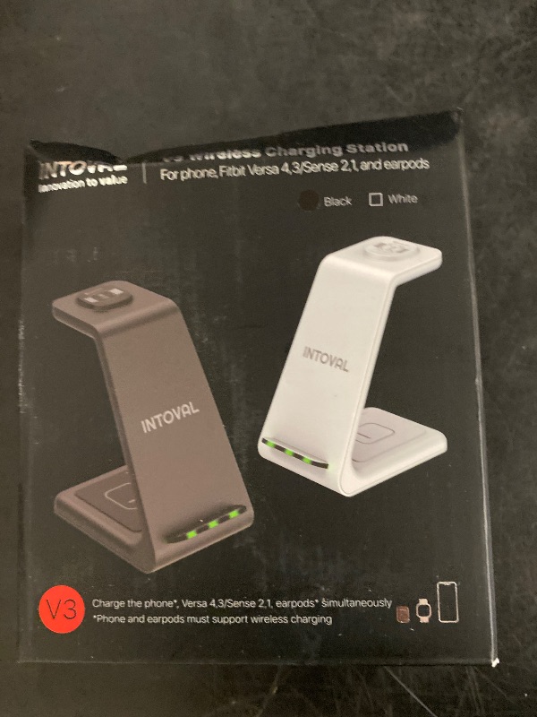 Photo 1 of Intoval Wireless Charger for Fitbit Sense 2/Sense/Versa 4/Versa 3, 3 in 1 Wireless Charging Station for iPhones, Androids, Airpods (V3F, White)