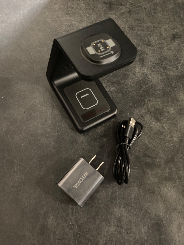 Photo 1 of Intoval Wireless Charger for Fitbit Sense 2/Sense/Versa 4/Versa 3, 3 in 1 Wireless Charging Station for iPhones, Androids, Airpods (V3F, White)