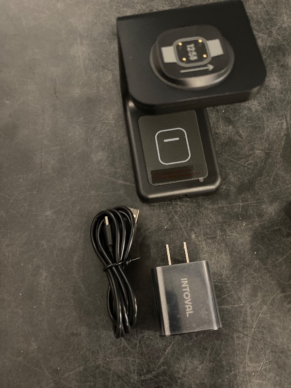 Photo 1 of Intoval Wireless Charger for Fitbit Sense 2/Sense/Versa 4/Versa 3, 3 in 1 Wireless Charging Station for iPhones, Androids, Airpods (V3F, Black)