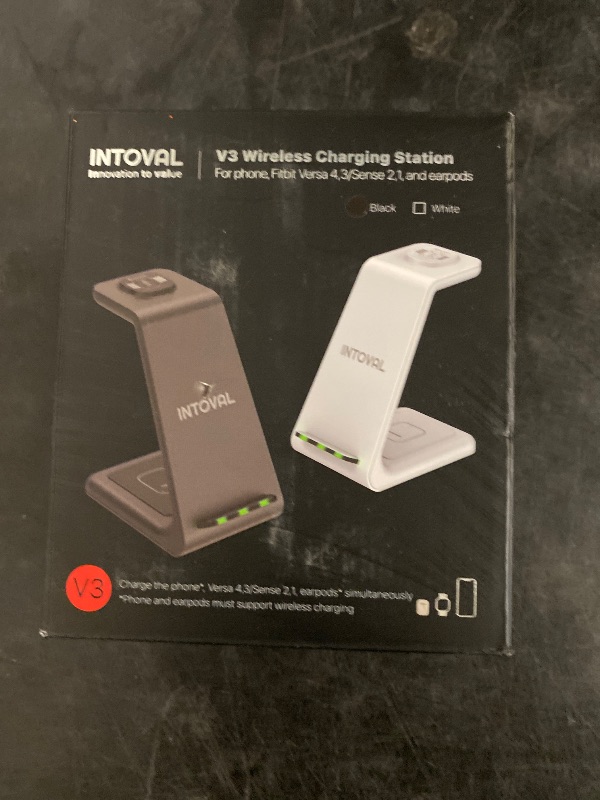 Photo 1 of Intoval Wireless Charger for Fitbit Sense 2/Sense/Versa 4/Versa 3, 3 in 1 Wireless Charging Station for iPhones, Androids, Airpods (V3F, Black)