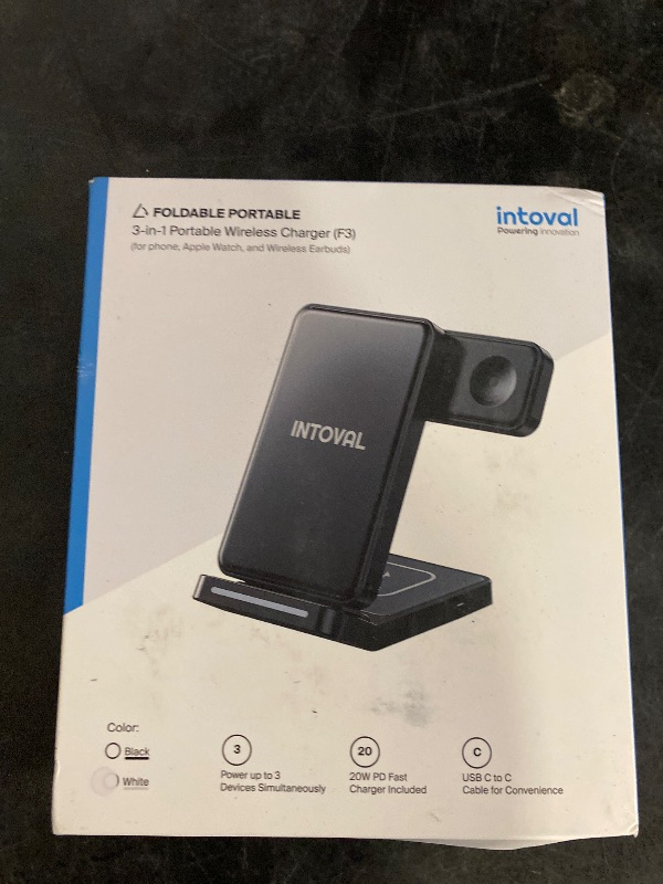 Photo 1 of Wireless Charging Station, Intoval 3-in-1 Foldable Stand for iPhone 16 Pro/16/15 Pro/15/14 Pro/14/13 Max/Plus, Apple Watch 9/8/7/Ultra 2, Airpods, Fast Charging Dock for Multiple Devices (F3,White)