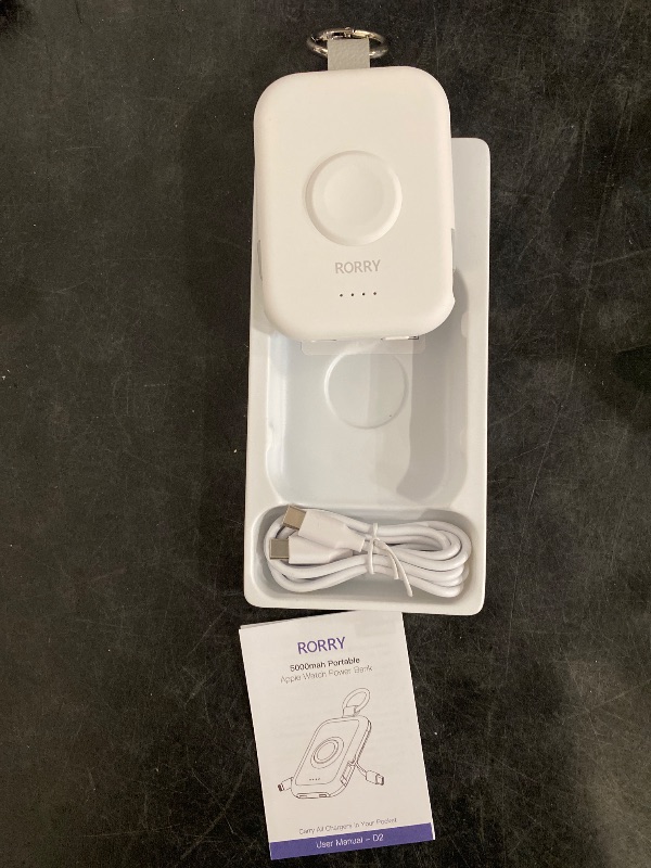 Photo 1 of RORRY Portable Charger, 10000mAh PD 20W Fast Charging Portable Charger Power Bank with Built in Cables, Travel Battery Pack for iPhone 16/15/14/13/12 and Apple Watch Ultra/9/8/7/6/5/4/3/2, White