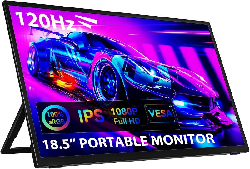 Photo 1 of AUSDOM 18.5 Portable Laptop Monitor: 18.5inch 120Hz 1080P FHD IPS USB-C Second Screen for Laptop, Large External HDMI Computer Display Travel Gaming Monitor for PC/Tablet/Mac/Switch/Xbox/PS4/PS5