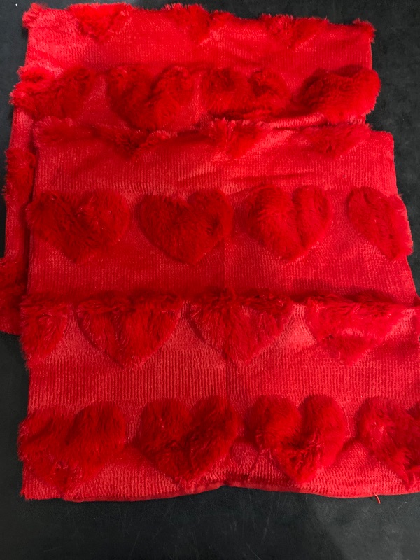 Photo 1 of GEEORY Valentines Day Soft Plush Love Heart Pillow Covers, 18 x 18 Inch Set of 2, Faux Fur Wool Decorative Anniversary Cushion Case for Sofa Home Decoration Red 