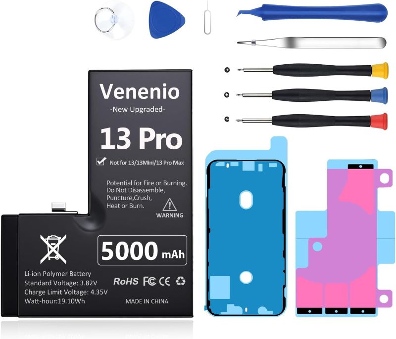 Photo 1 of Battery for iPhone 13 Pro 5000mAh, 2025 New Upgrade High Capacity Replacement Battery for iPhone 13 Pro Models A2636 A2638 A2639 A2640 A2483 with Professional Replacement Tool Kits