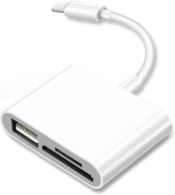 Photo 1 of USB C to SD Card Reader, Memory Card Adapter with Dual Solts for iPad Pro/Air, Mac, MacBook Pro/Air, 3 in 1 Lightning  Memory Card Reader with USB OTG USB Ports - C4-B2