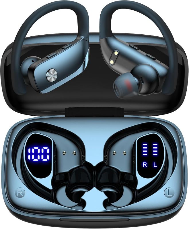 Photo 1 of bmani Wireless Earbuds Bluetooth Headphones 48hrs Play Back Sport Earphones with LED Display Over-Ear Buds with Earhooks Built-in Mic Headset for Workout Black