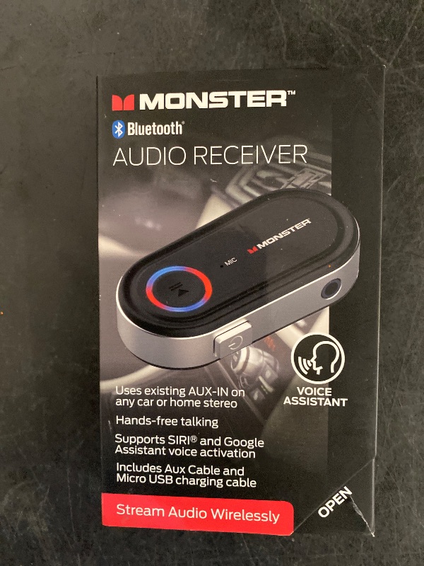 Photo 1 of Monster Bluetooth Receiver for Car and Home, Bluetooth Car Adapter Audio Receiver with 3.5mm Aux, Microphone, Google Voice & Siri Compatible, Hands-Free Calls, for Headphones Speakers Vehicles Planes