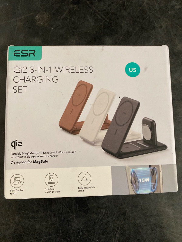 Photo 1 of ESR 3 in 1 Charger for Magsafe, Travel Charger Stand for Magsafe, Made for Apple Watch Certified, Foldable Charging Station Compatible with iPhone 16/15/14/13/12, AirPods Pro, White