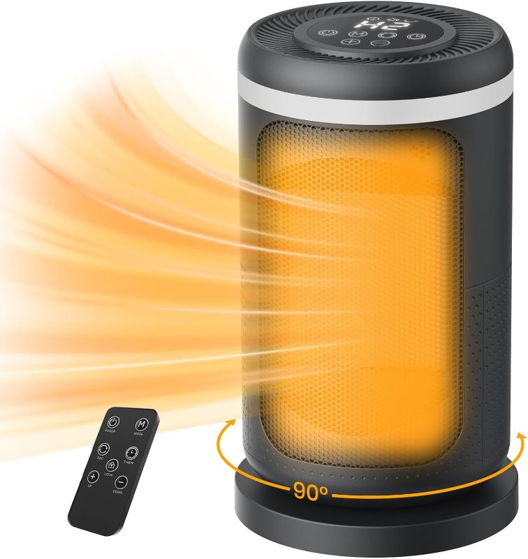 Photo 1 of Space Heater, 1500W Portable Heaters for Indoor Use, Small Space Heater for Office, Mini Heater with Digital Display, 12H Timer, 3 Modes, 90°Oscillation, PTC Ceramic Electric Heater for Bedroom Home